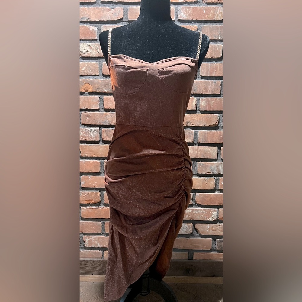 Brown/Metallic Gold Dress w/Gold Chain Link straps
